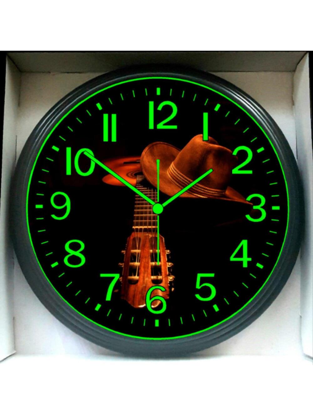 Country Acoustic Cowboy Music Studio Lounge Bar Glow In The Dark Wall Clock New